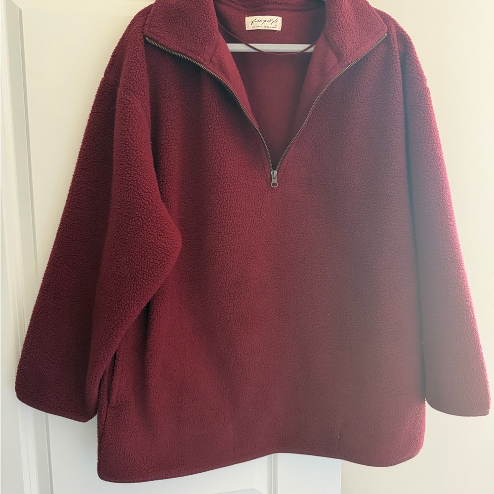 Free People Deep Red Fleece Pullover